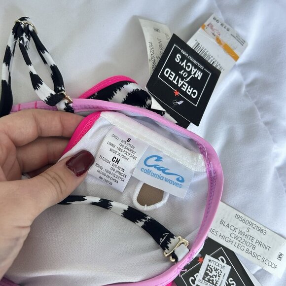 NWT Bikini Swim Set Top Bottom Zebra Print Juniors Small California Waves Pink - Picture 5 of 6